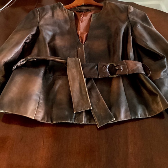 ZARA LEATHER JACKET WITH BELT - Picture 1 of 5